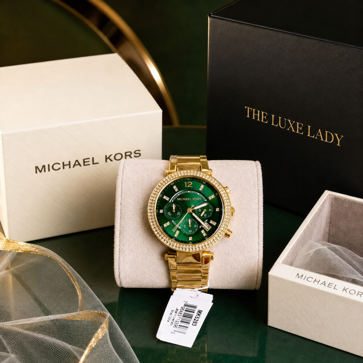 MK Parker gold-green watch with brand box